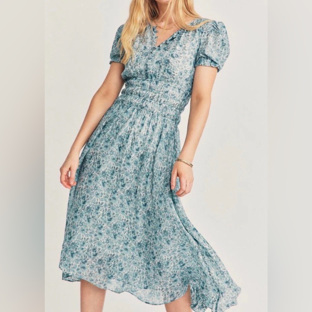 Loveshackfancy Areli Midi Dress in Blue Floral